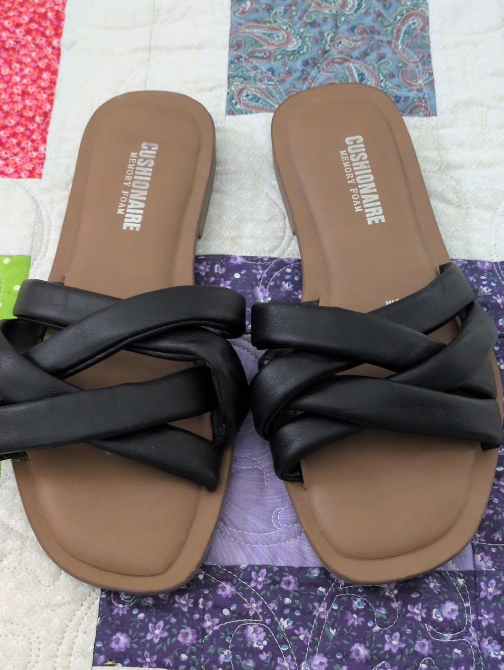 Cushionaire Black Braided Slide Sandals for Women